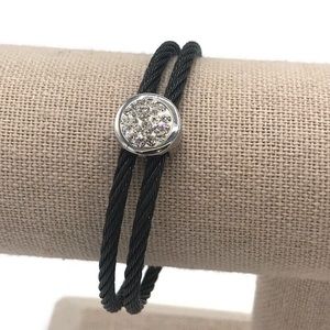 SvD Stinless Steel Pave Black Cable Cuff Bracelet